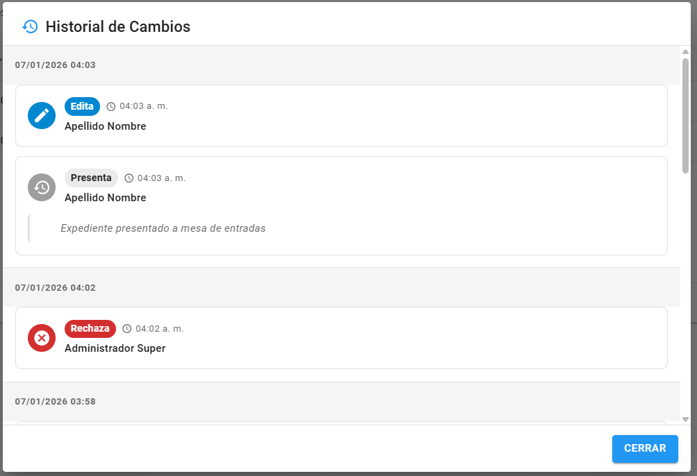 Historial de cambios