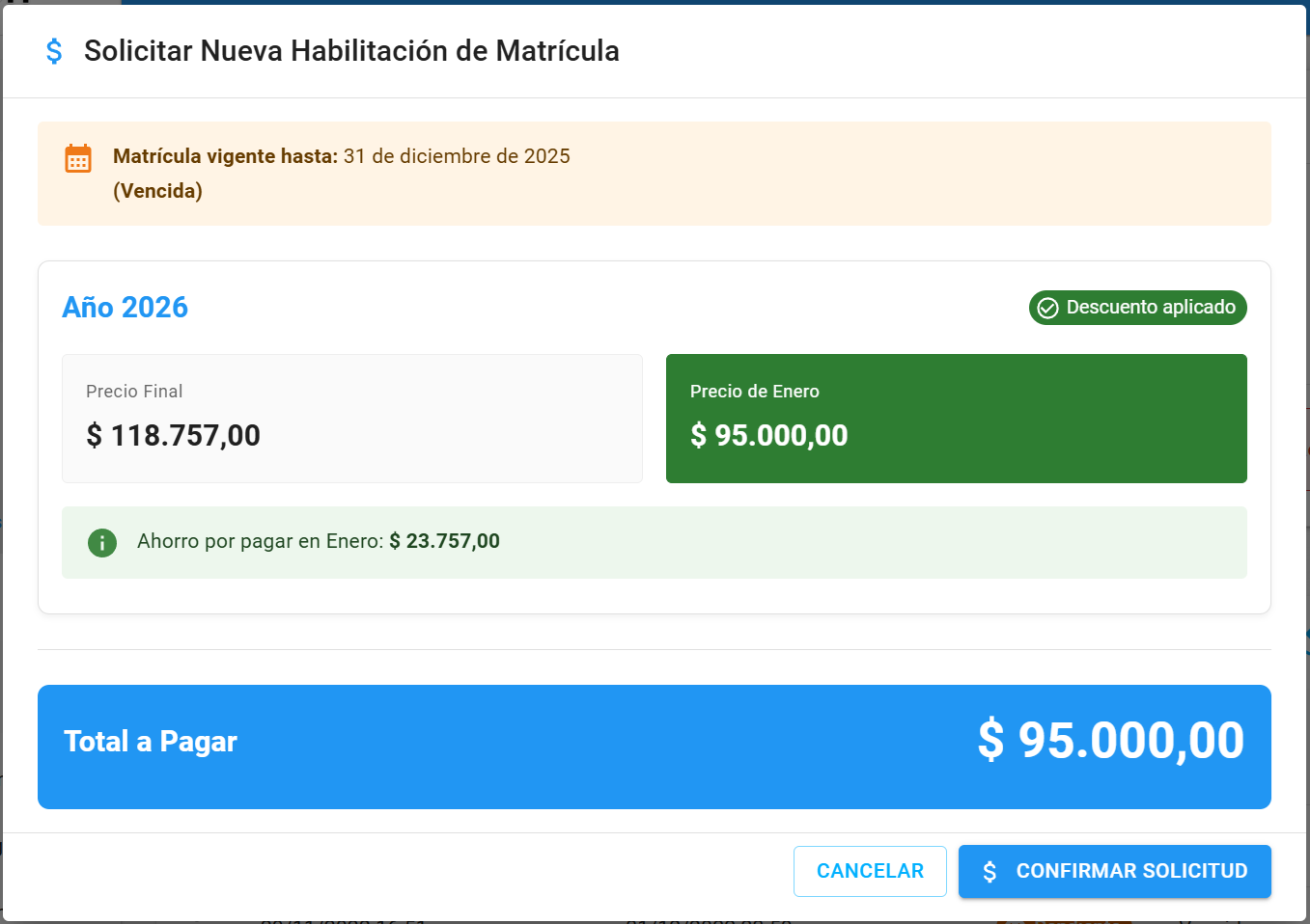 Modal solicitar habilitación